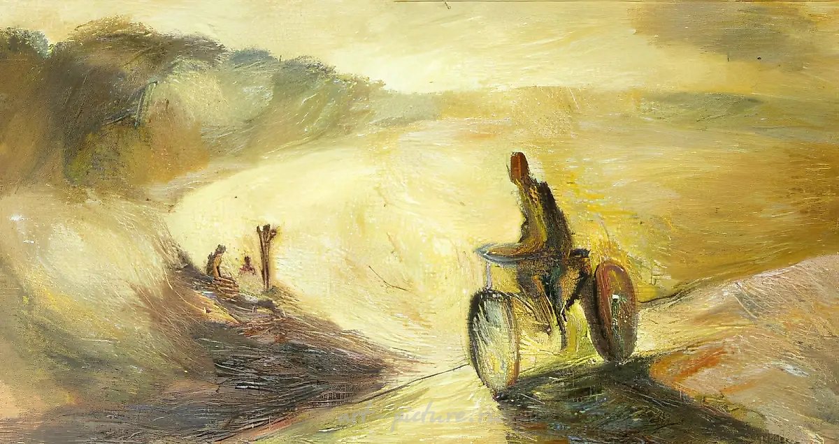 Велосипедист, 1976, холст, масло, 45х80. Собственность автора