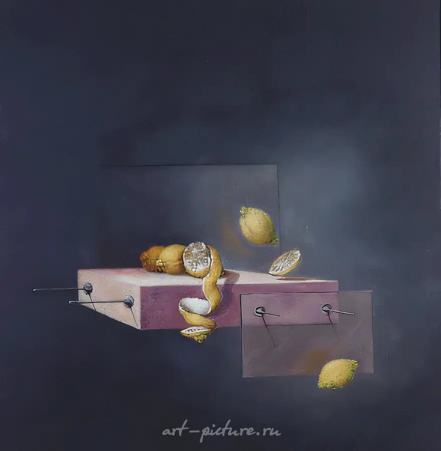 Плавающий лимон, 1990, холст, масло, 100х100
