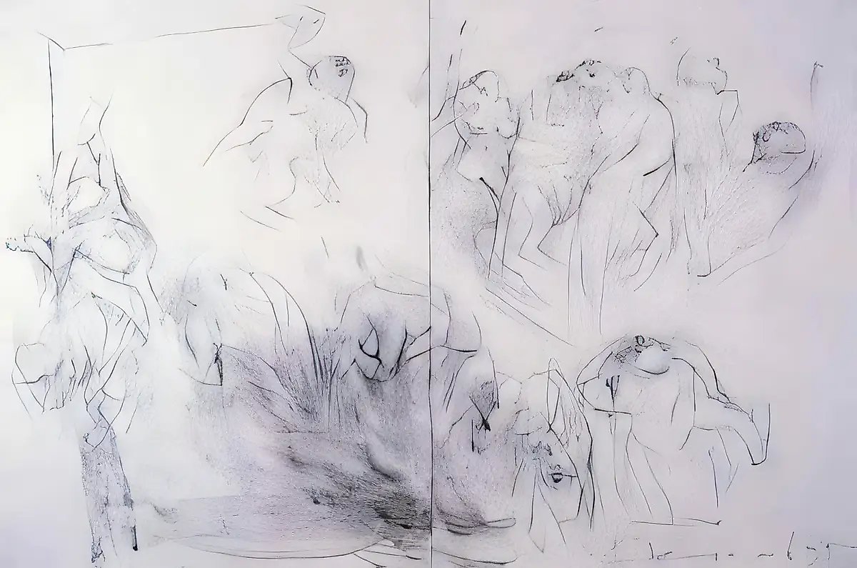 Лист №2. Из цикла "...1995...", 1995, Бумага, уголь, 107,5х158 см Собственность автора