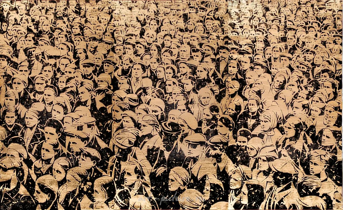 Братья и Сестры, 2008, Сусальное золото, черная типографская краска, ручная печать, холст, 270х450