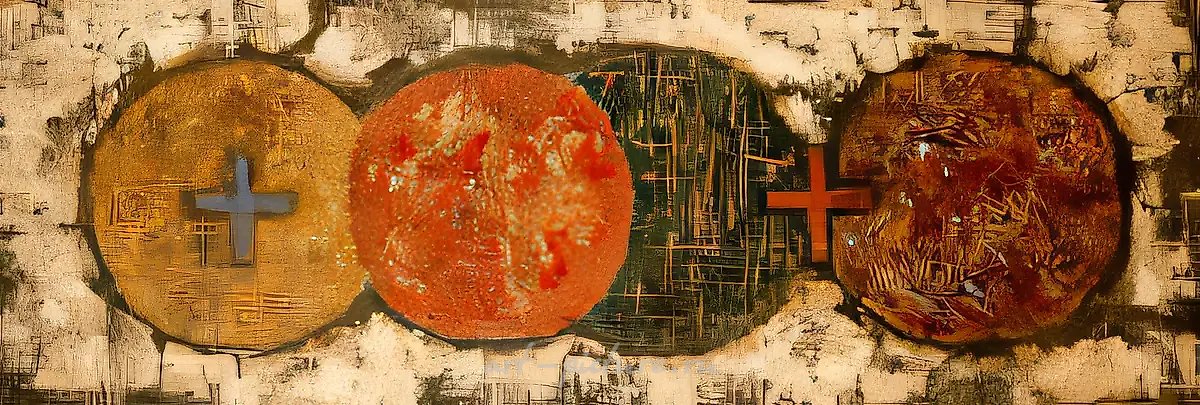 Четыре диска с крестами, 1961, Дерево, масло, 150х50 см Собственность автора