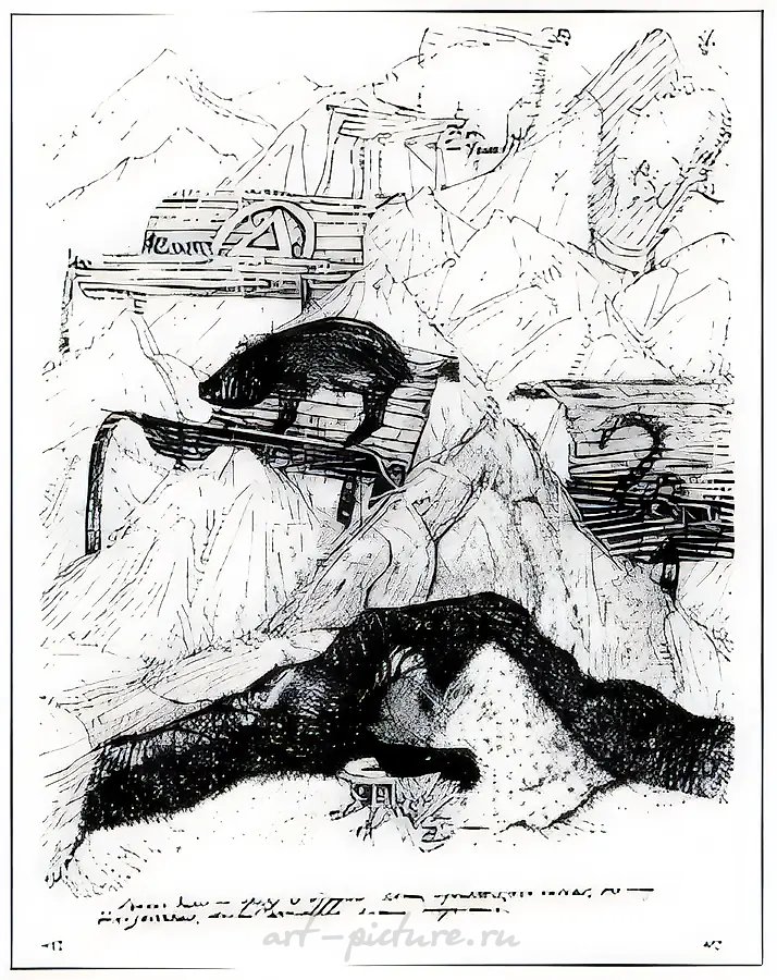 Из серии "Жизнь гномов", 1994, Бумага, тушь, 30х20 см Galerie Grita Insam, Вена, Австрия