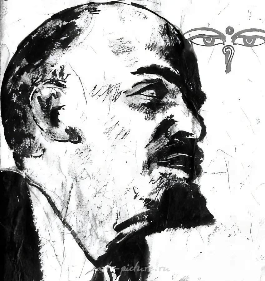 Из серии "Ленин и Роботы", 2003, тушь на бумаге, 16х16