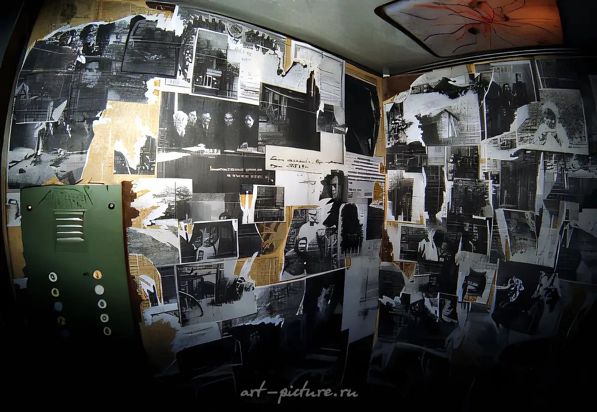 Подъезд N1. Инсталляция, деколлаж в лифте, 1993, деколлаж,   Собственность авторов