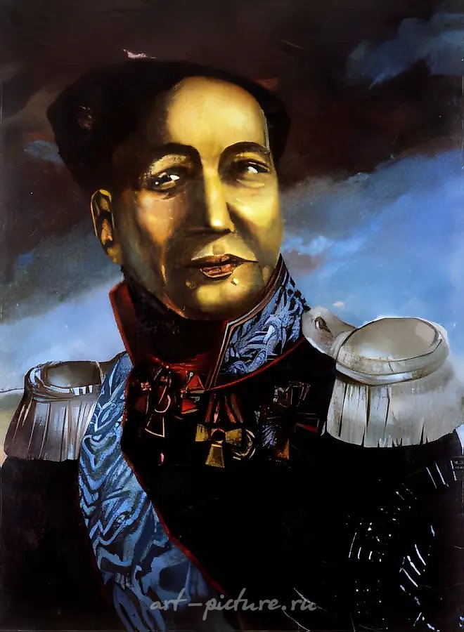 Портрет Мао с голубой лентой, 1992, Холст, масло, 100х150 см Собственность автора