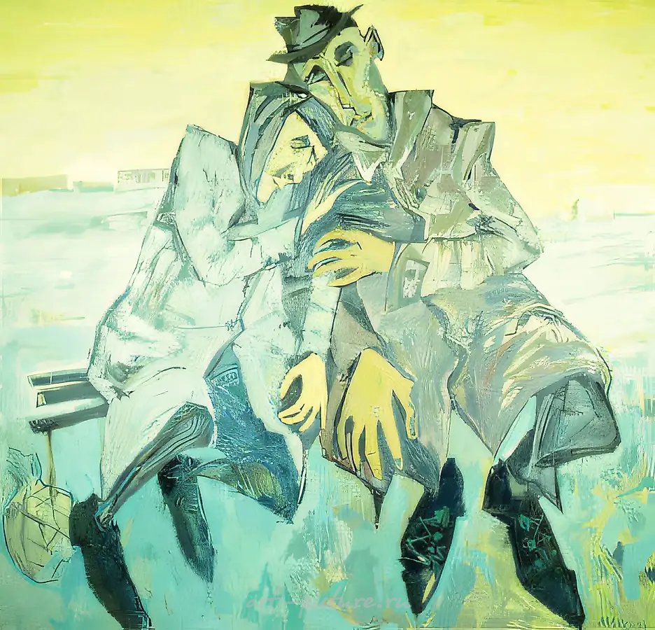 Люди на пустыре, 1989, холст, масло, 200х200 Частное собрание. Люксембург