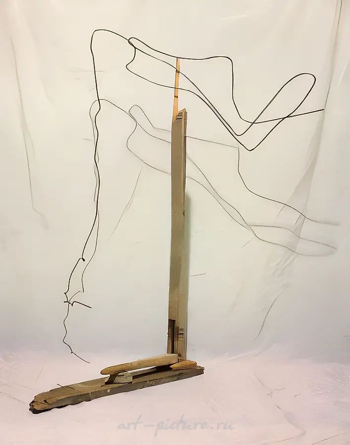 Марина, 1989, Дерево, стальная проволока, камень, 120х50х42 см Собственность автора