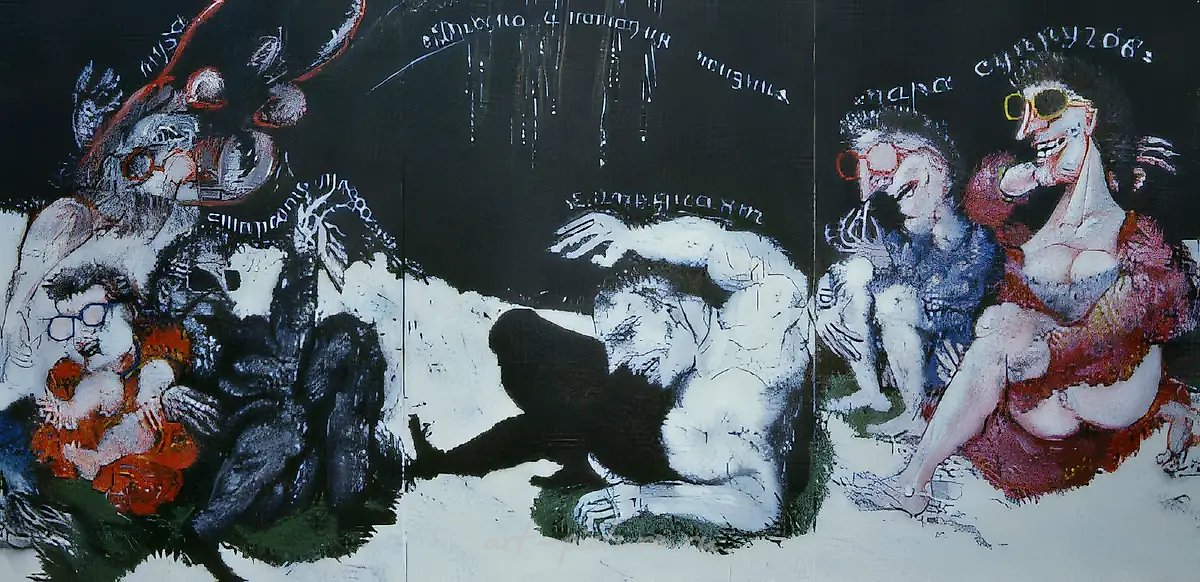 Драма и комедия жизни, 1992, Холст, масло, 150х300 см Собственность автора