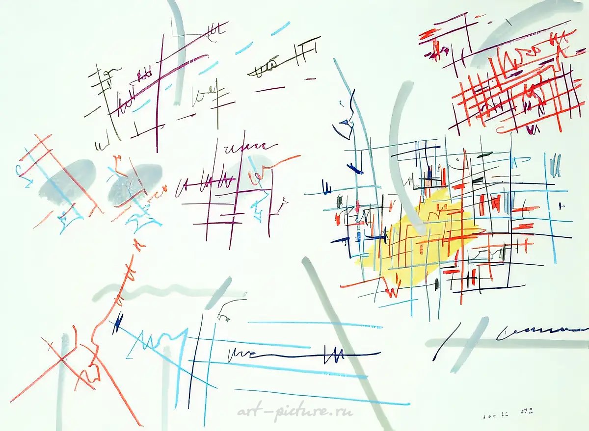 Из серии «Полифонические композиции», 1991, гуашь на бумаге, 71x100 см. Собственность автора
