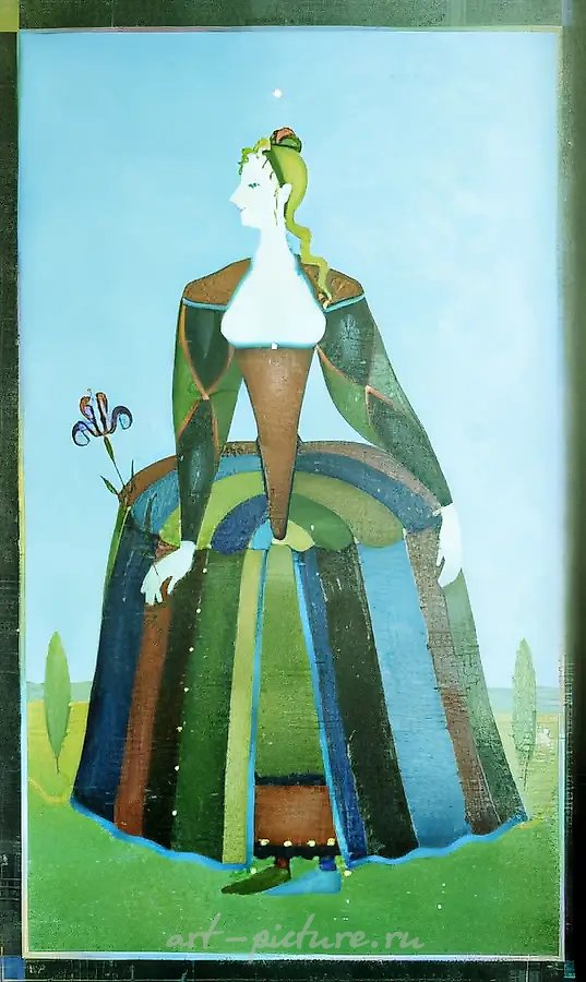 Эскиз костюма к пьесе "Двенадцатая ночь", 1980, холст, масло, 80х50 Собственность автора
