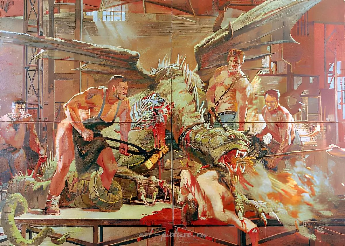 Горячий цех (совместно с В.Дубосарским), 1995, Холст, масло, 300 х 400 см Собственность авторов