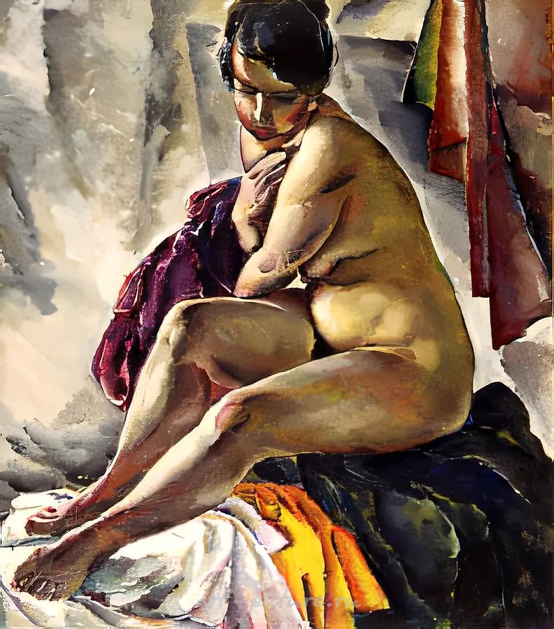 Сидящая натурщица на оранжевой драпировке, 1919, холст, масло, 76х65