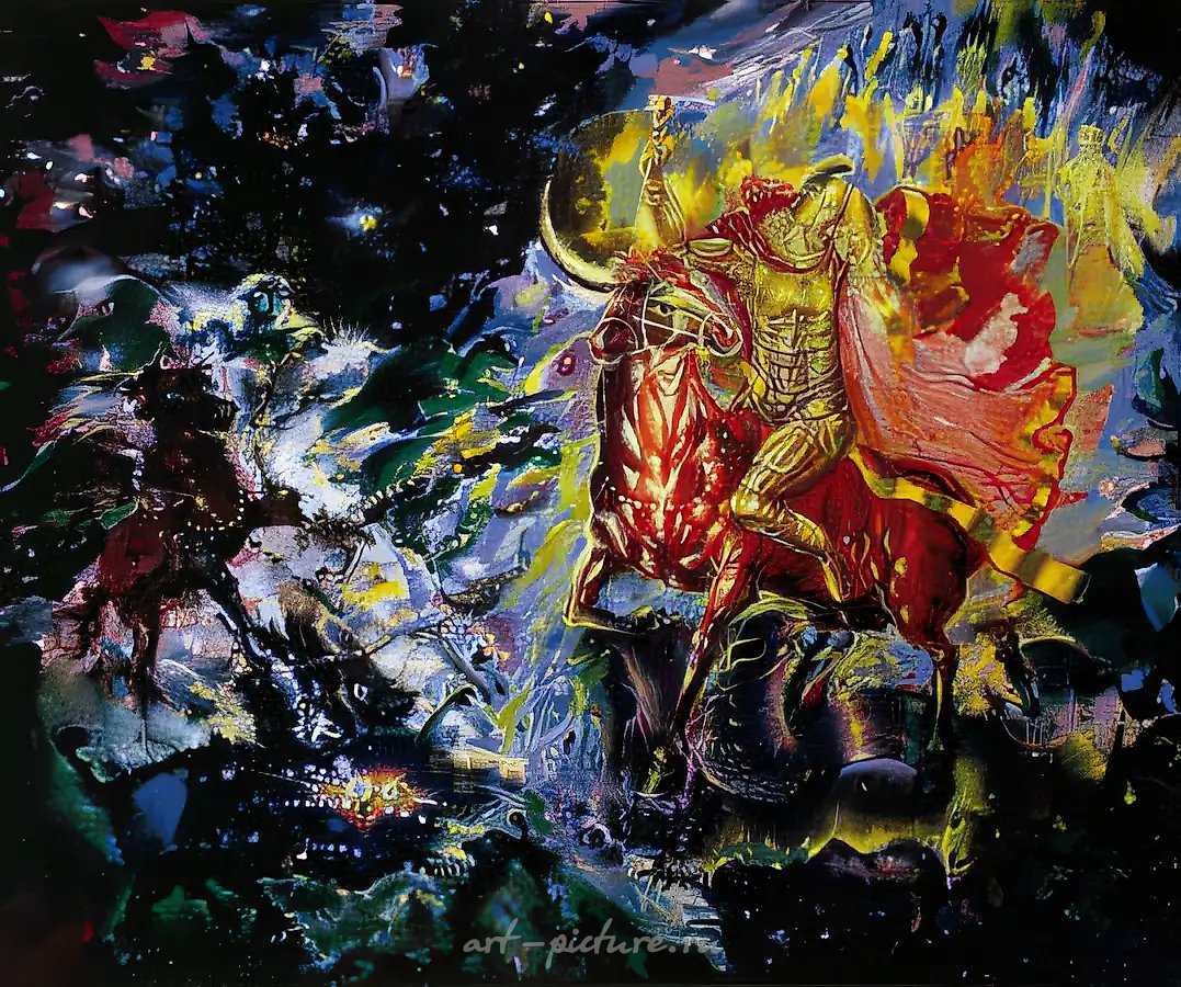 Битва Георгия с демонами за освабождение красавицы, 1996, холст, масло