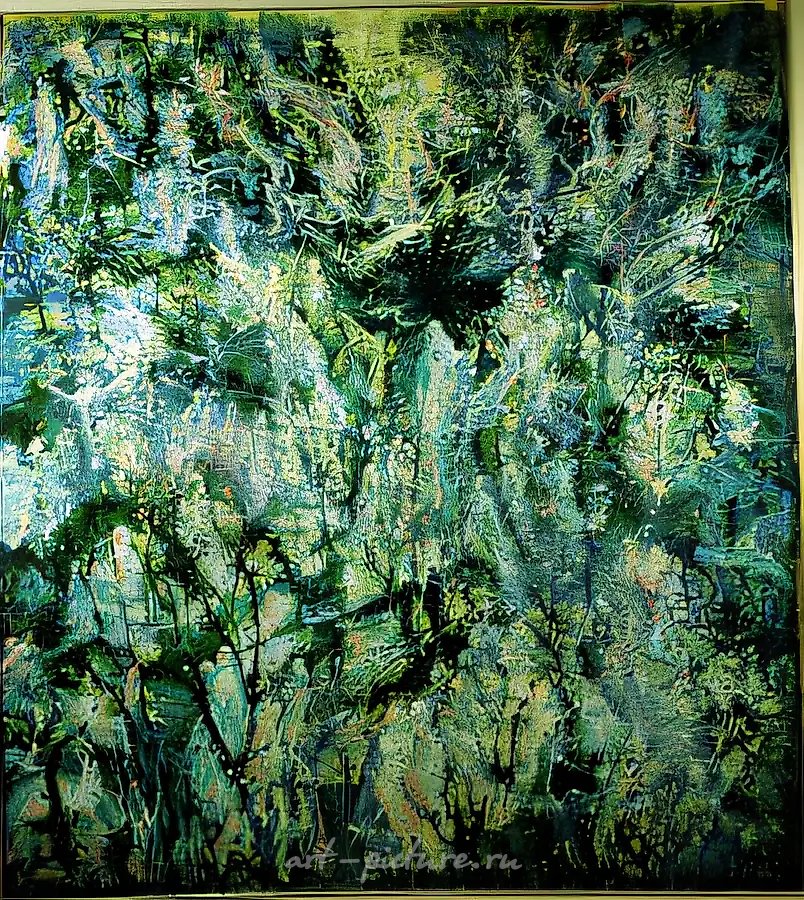 "Воспоминания черемухового рая" из цикла "Божественный проявления"., 1996,  холст, масло,  130 х 150  Коллекция галереи "Гороскоп".