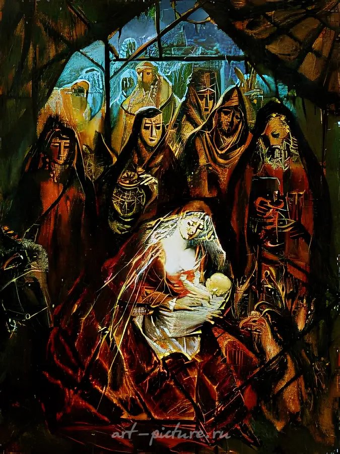 Рождество Христово.Из цикла "Рождественский подарок", 1996,  холст, масло,  50 х 30   Коллекция галереи "Гороскоп".