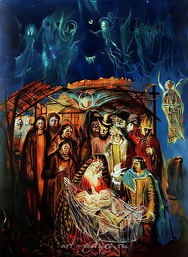 Рождество Христово. Из цикла "Рождественский подарок"., 1995,  холс, масло,  80 х 60   Коллекция галереи "Гороскоп".