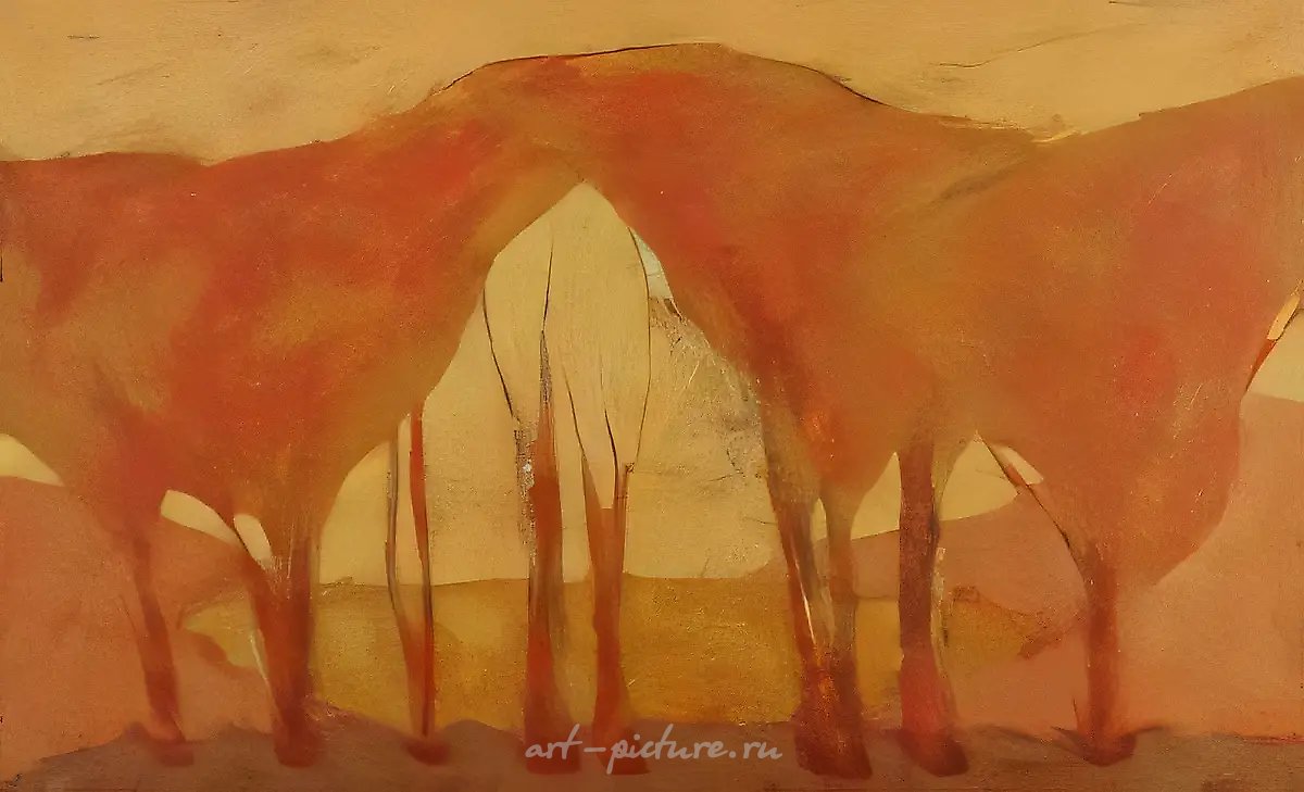 Пейзаж с красными деревьями, 1996, масло на холсте, 75x130