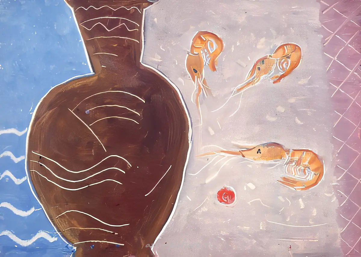 Креветки, играющие в мяч, 1961, картон, масло, 24х33