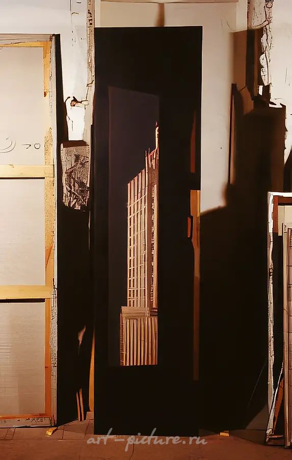 Здание, 1995, масло на холсте, 250x65