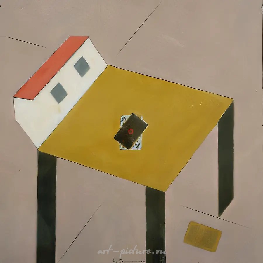 Натюрморт с домиком, 1993, бумага, смешаная техника, 74,5х71