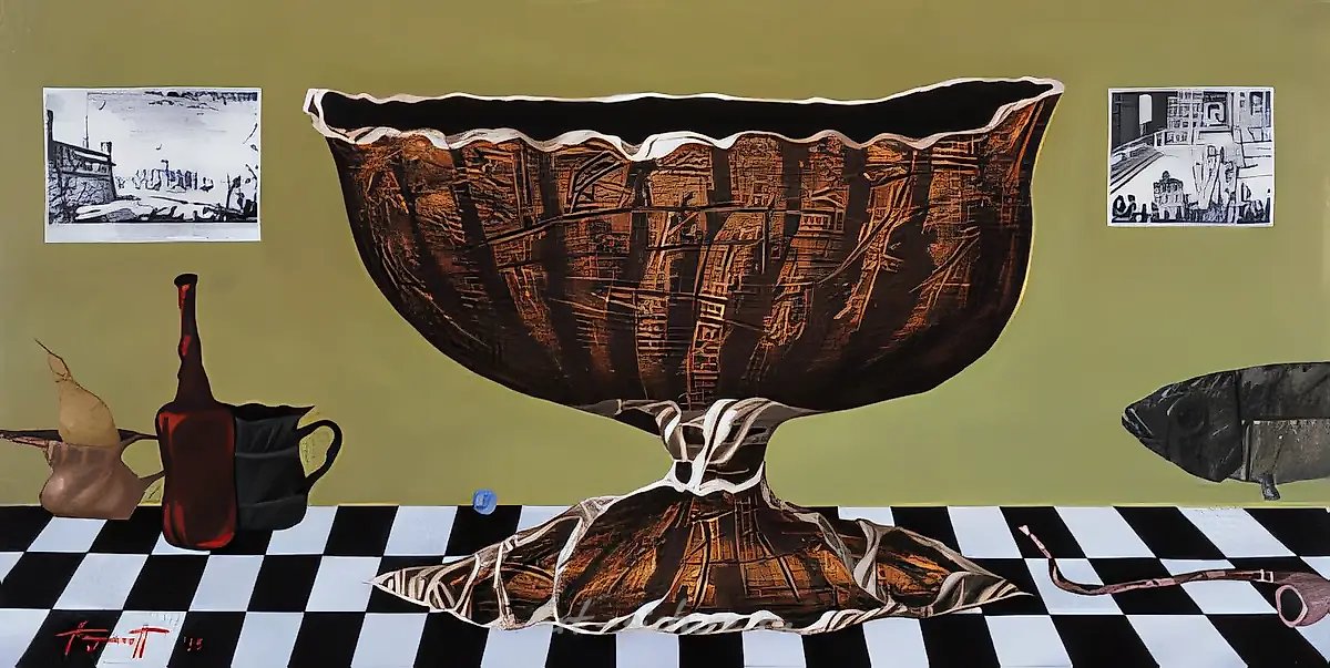Натюрморт с чашей, 1995, холст, масло, 60х120
