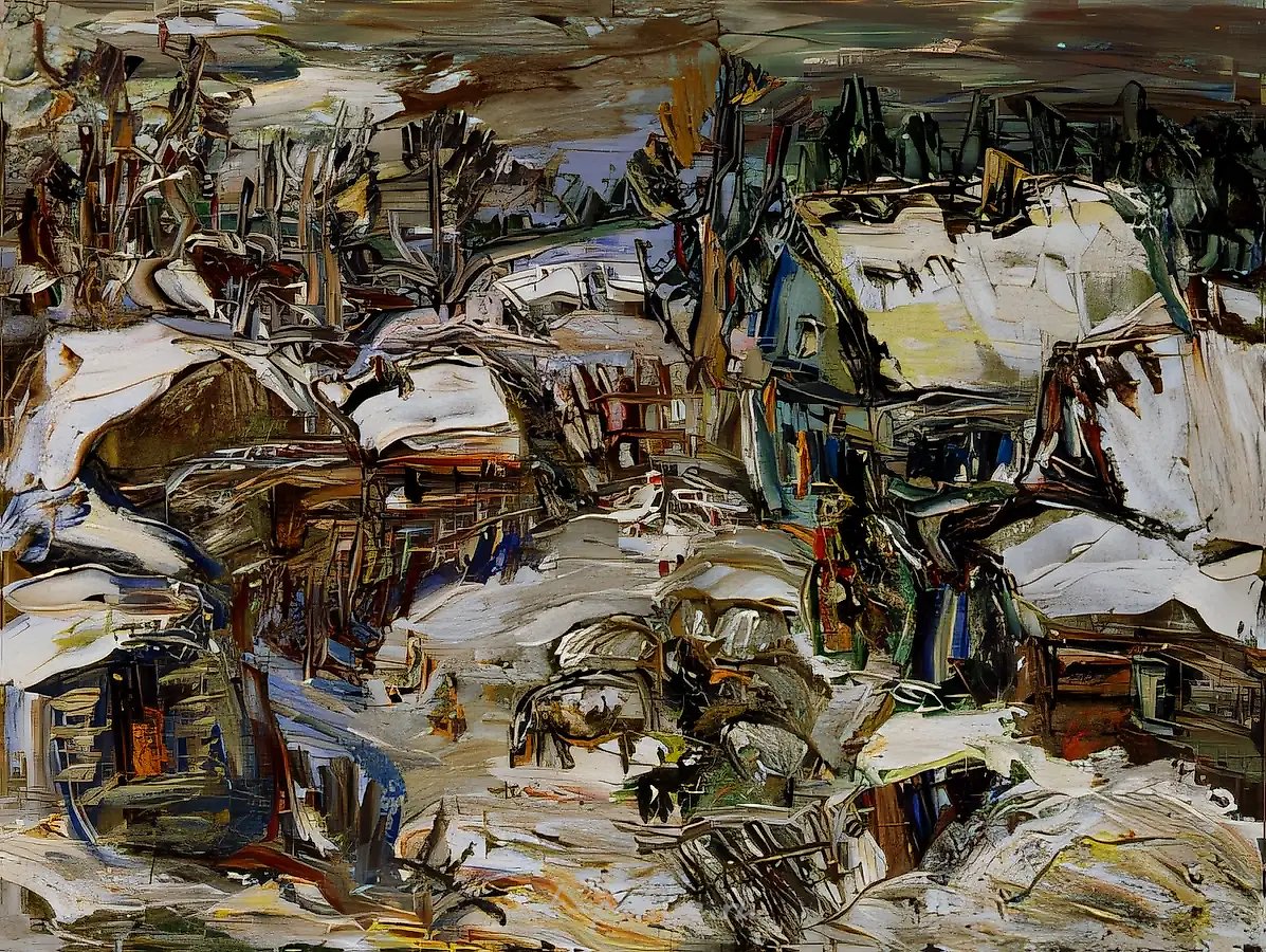 Деревенский дворик, 1991, холст, масло, 60х80