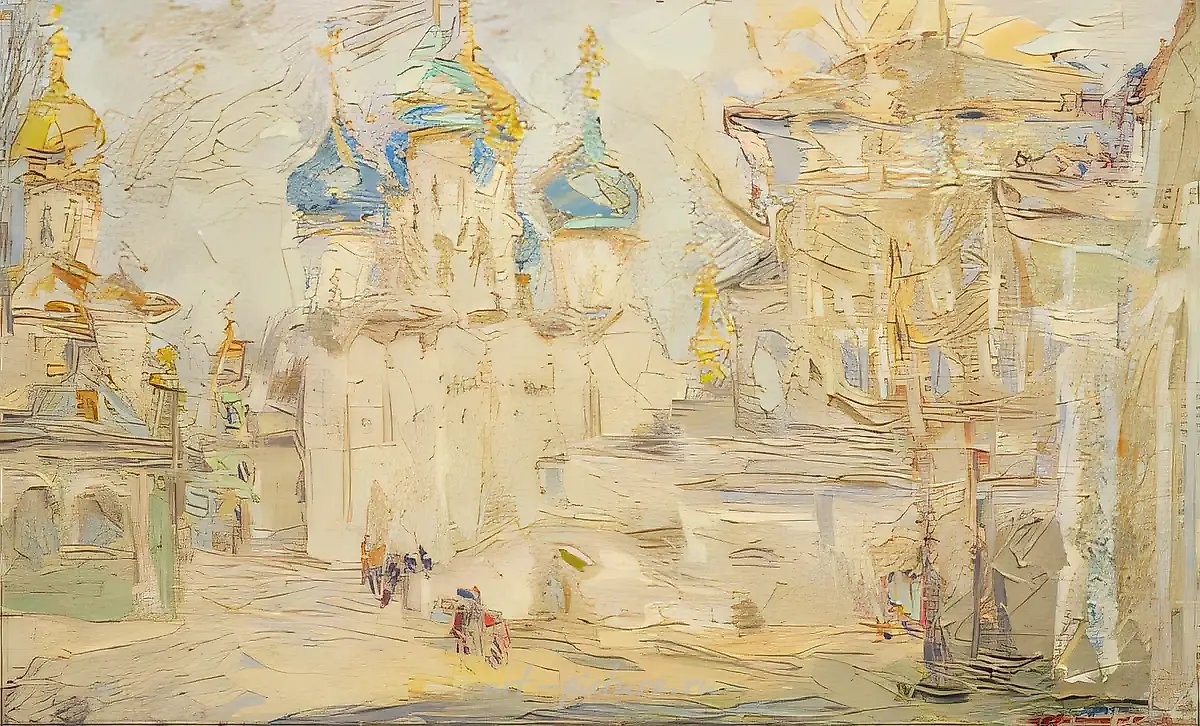 В конце марта. Свято-Троицкая Сергиева Лавра, 1992, масло на холсте, 51x91. Министерство, Киев