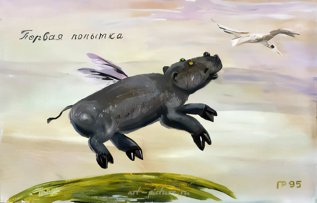 Первая попытка, 1995, масло на холсте, 40x60. Международный музей наивного искусства, Ницца, Франция