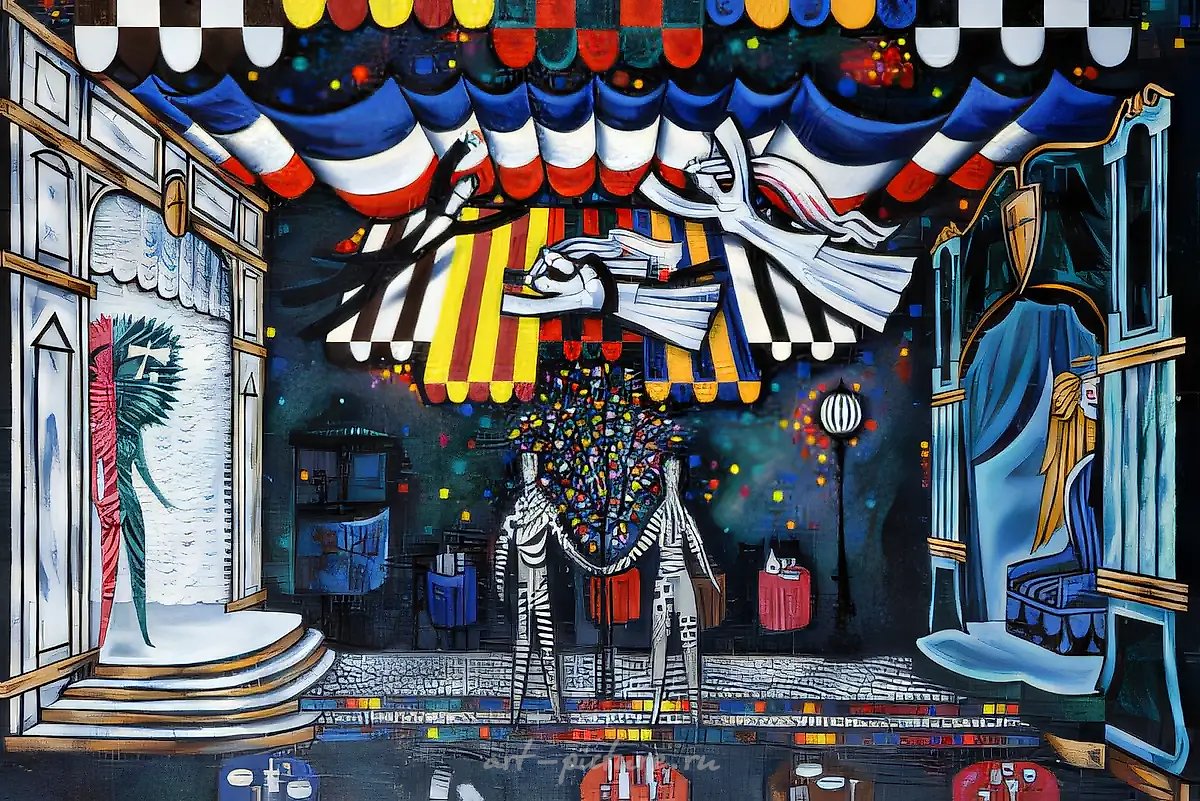 Эскиз декорации к спектаклю "Бонжур, Эдит Пиаф!". Ф.Берман., 1980, холст, масло, 110х82 Владимирский областной драматический театр. Режиссер Ф.Берман.
