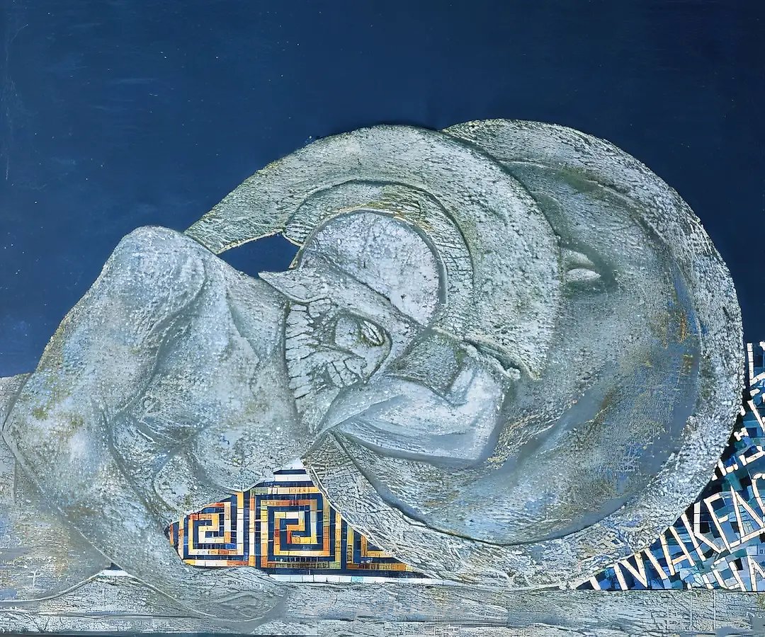 Поверженный воин, 1997, холст, смешаная техника, 100х120