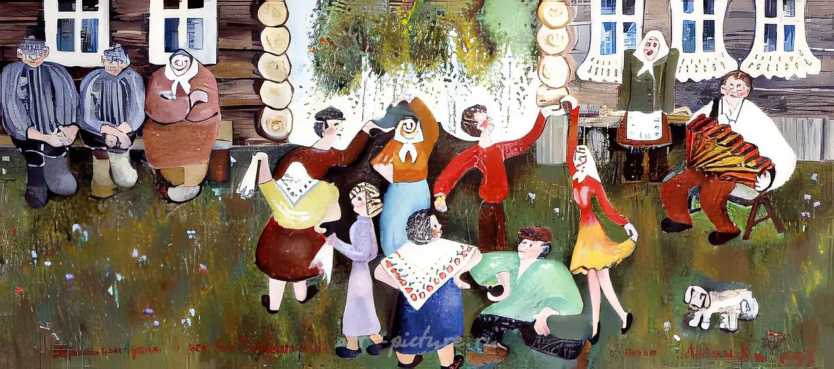 Троица в деревне Брюшко, 1995, масло на холсте, 40x91 см. Собственность автора