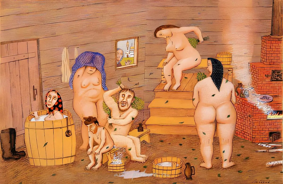 «Прицепился как пиявка», серия «Русские пословицы», 1995, смешанная техника, бумага, 30x43 см. Собственность автора