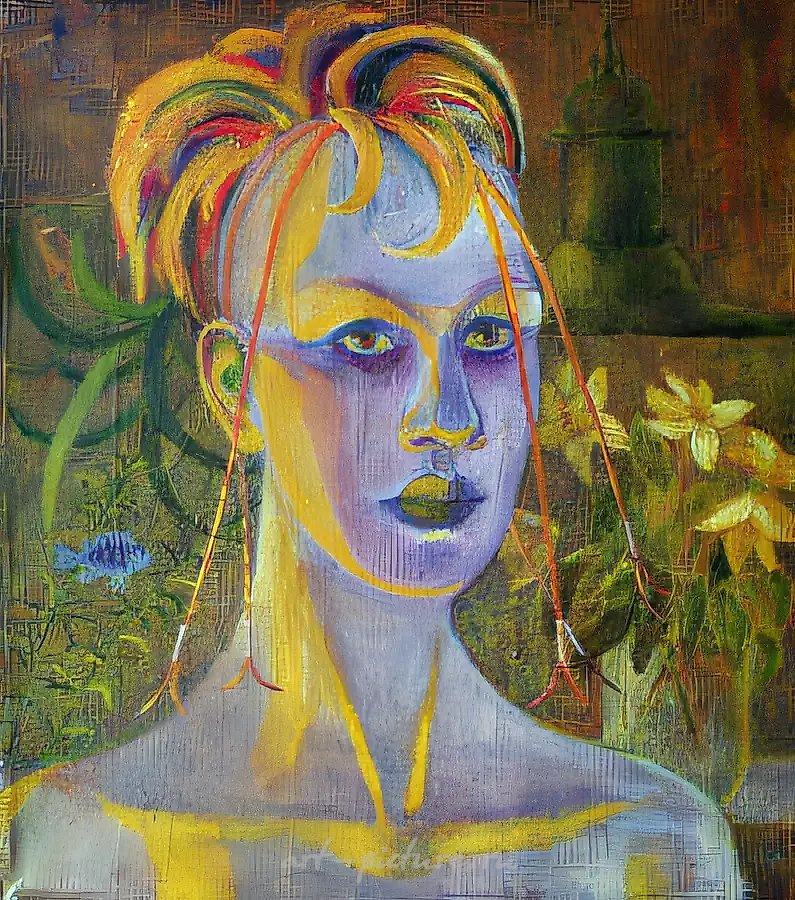 Портрет с маленькой рыбкой, 1988, масло на холсте, 35x35. Собственность автора