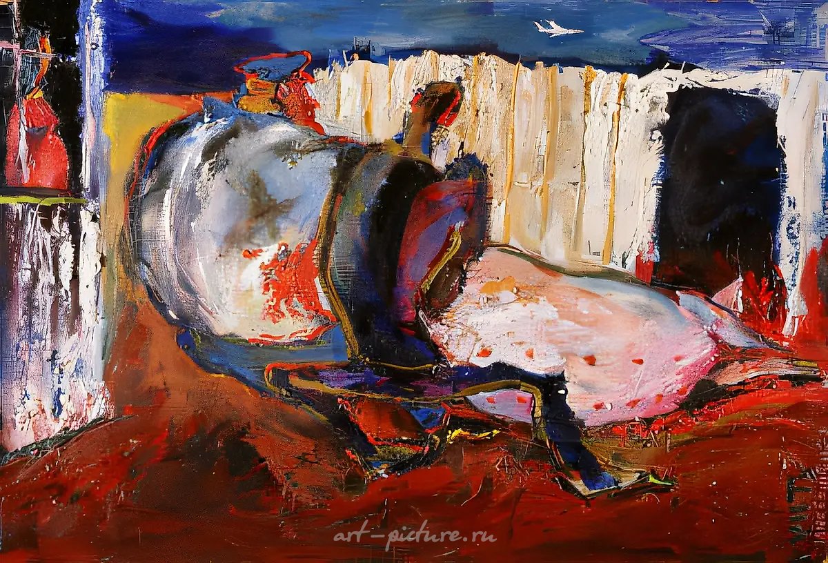 Тащим свинью, 1973, оргалит, масло, 35x50 см