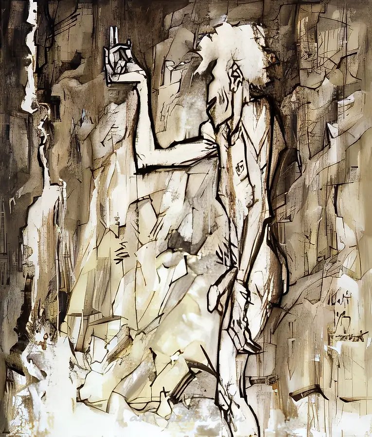 Голый в горах. Из триптиха "Будни Робинзона", 1993, холст, акрил, масло, 170 х 150 Собственность автора