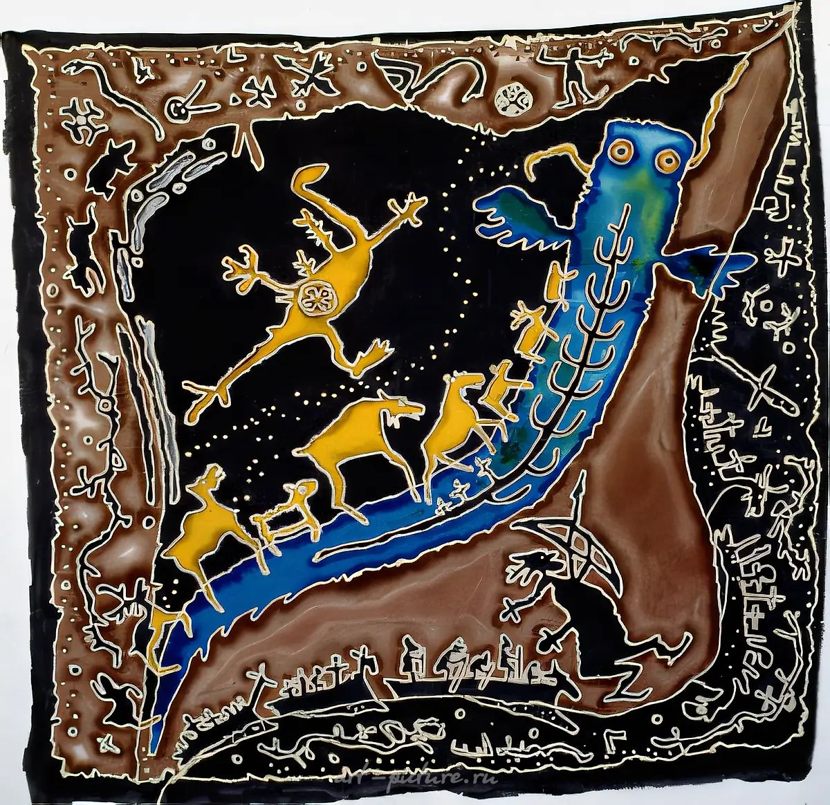 Вечный поход II, 1995, батик, батист, 75x75. Собственность автора, $300