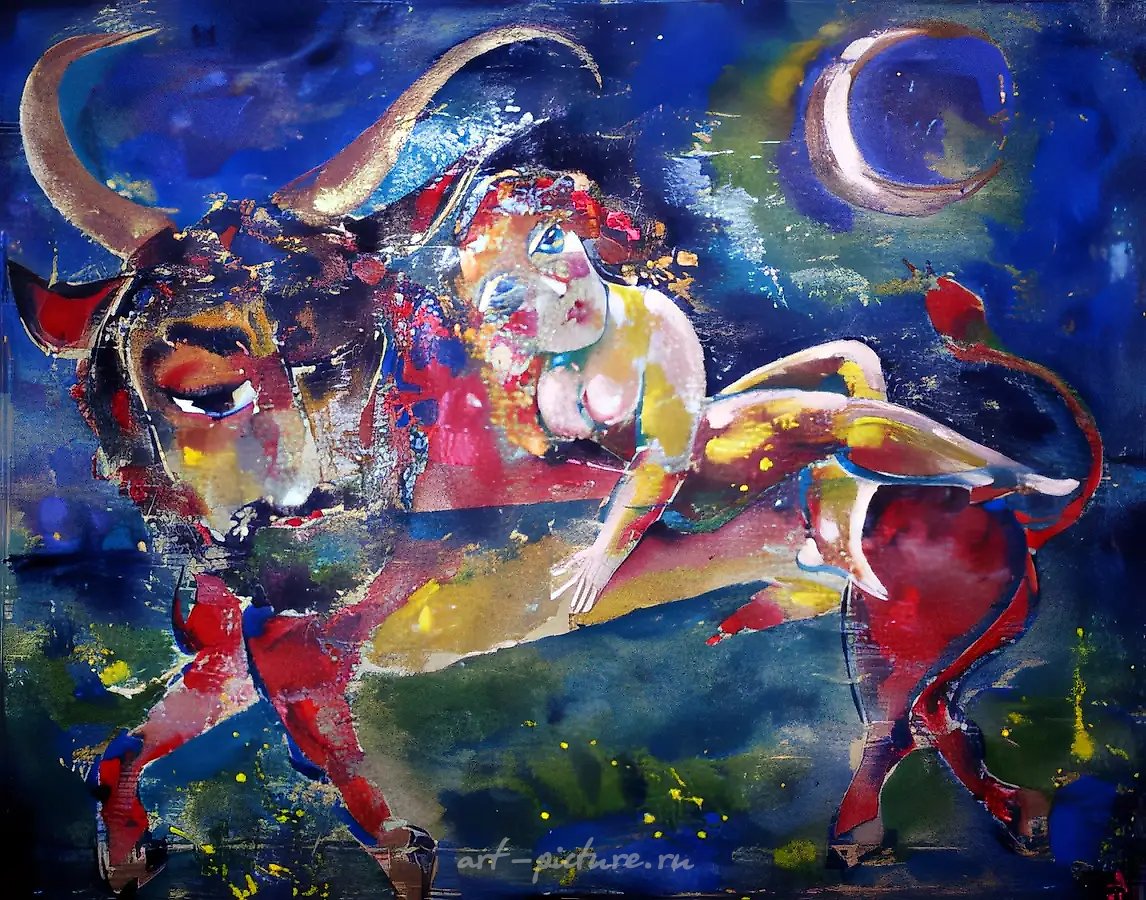 Похищение Европы, 1996, текстильная бумага, акрил, 96x70. Собственность автора, $500