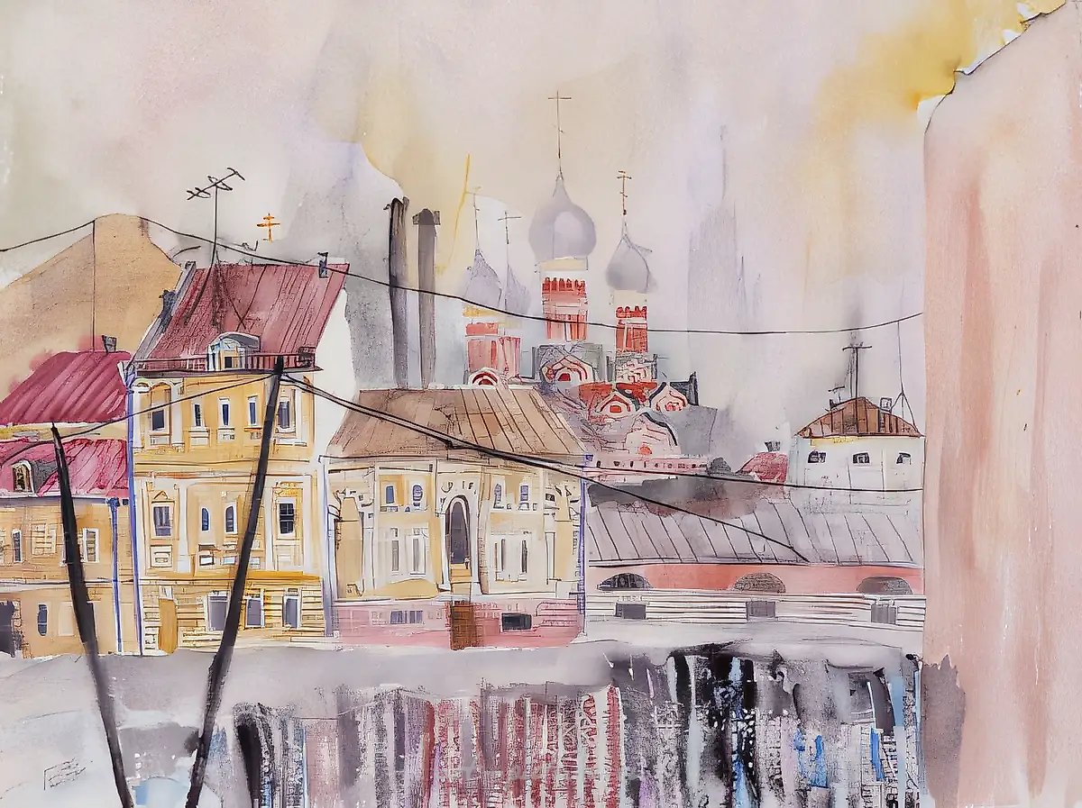 Москва – исчезнувший ракурс, 1992, бумага, акварель, 36х48 Собственность автора