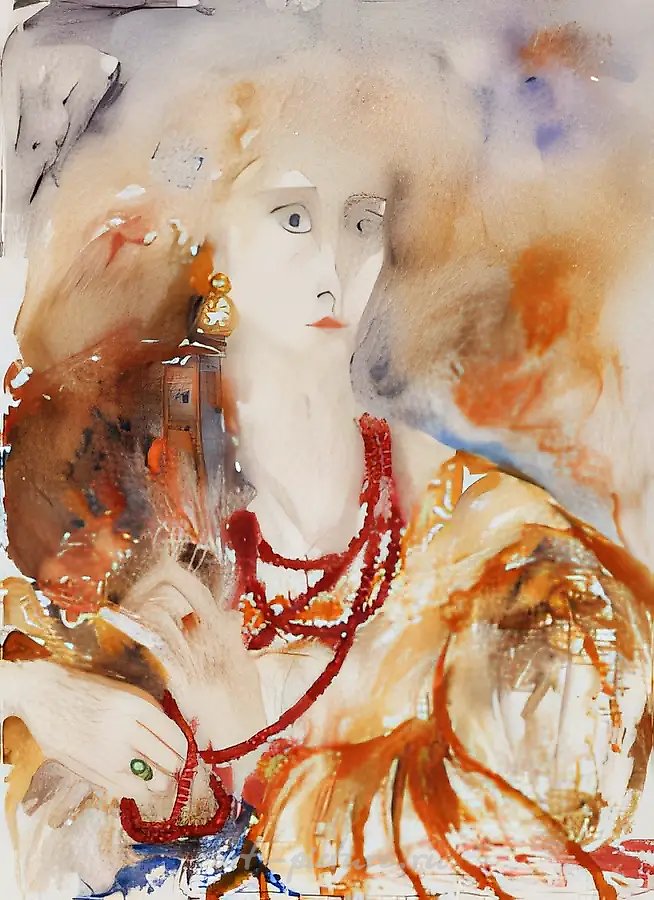Автопортрет. С любовью к Россетти, 1996, бумага, акварель, 65х48 Собственность автора. Не продается
