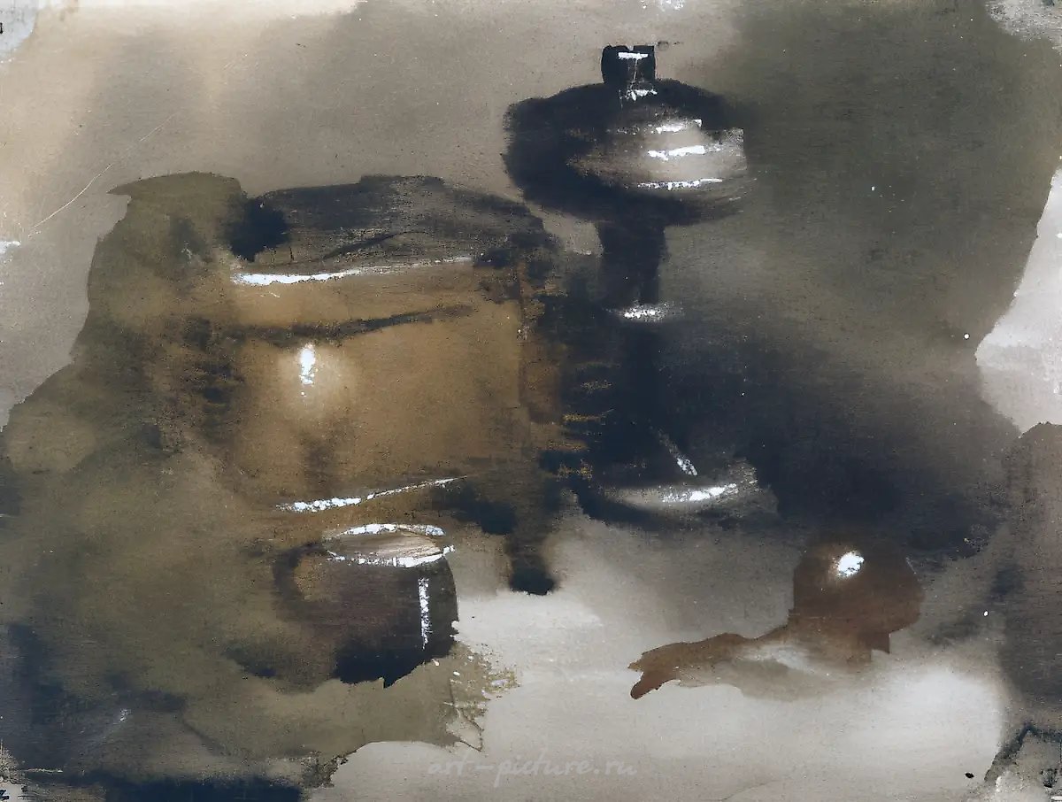 Деревенский натюрморт., 1996, бумага, акварель, 9 х 18