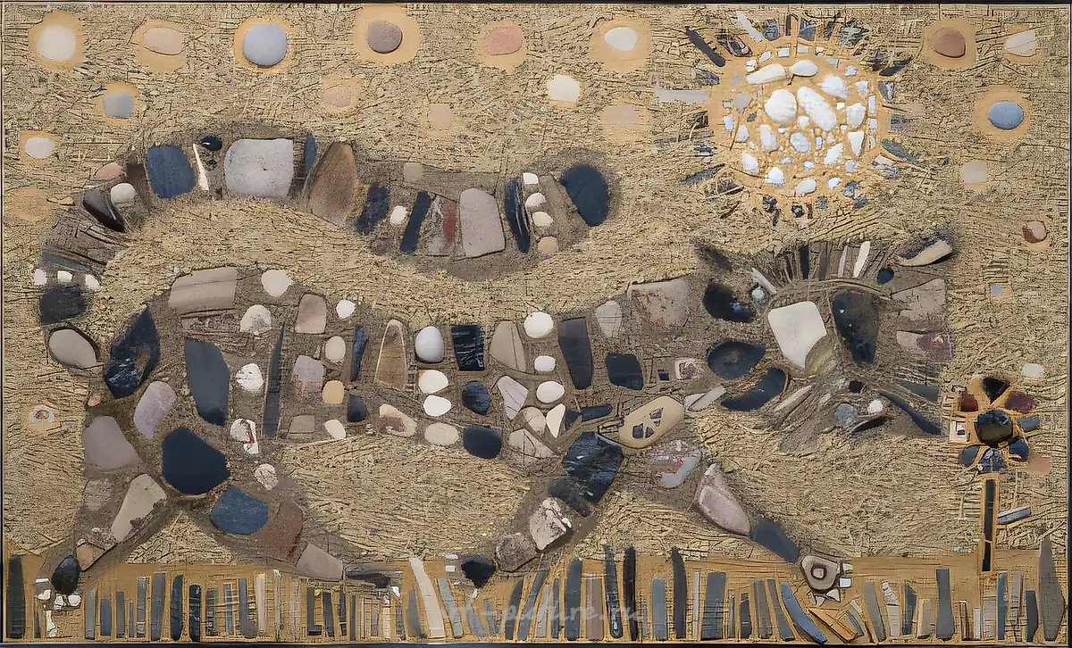 Полосатый кот., 1997, мозаика (речной камень), 60х100