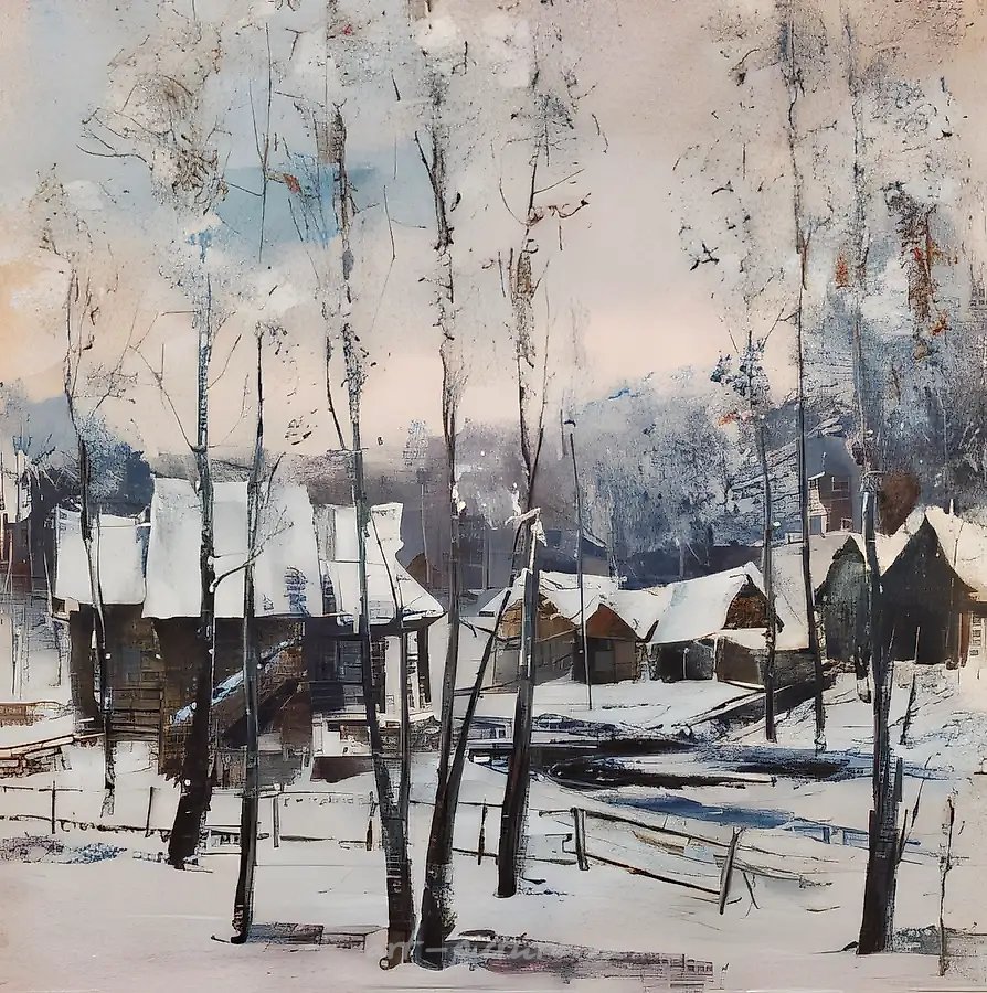 В небольшом поселении, 1991, холст, масло, 70x70