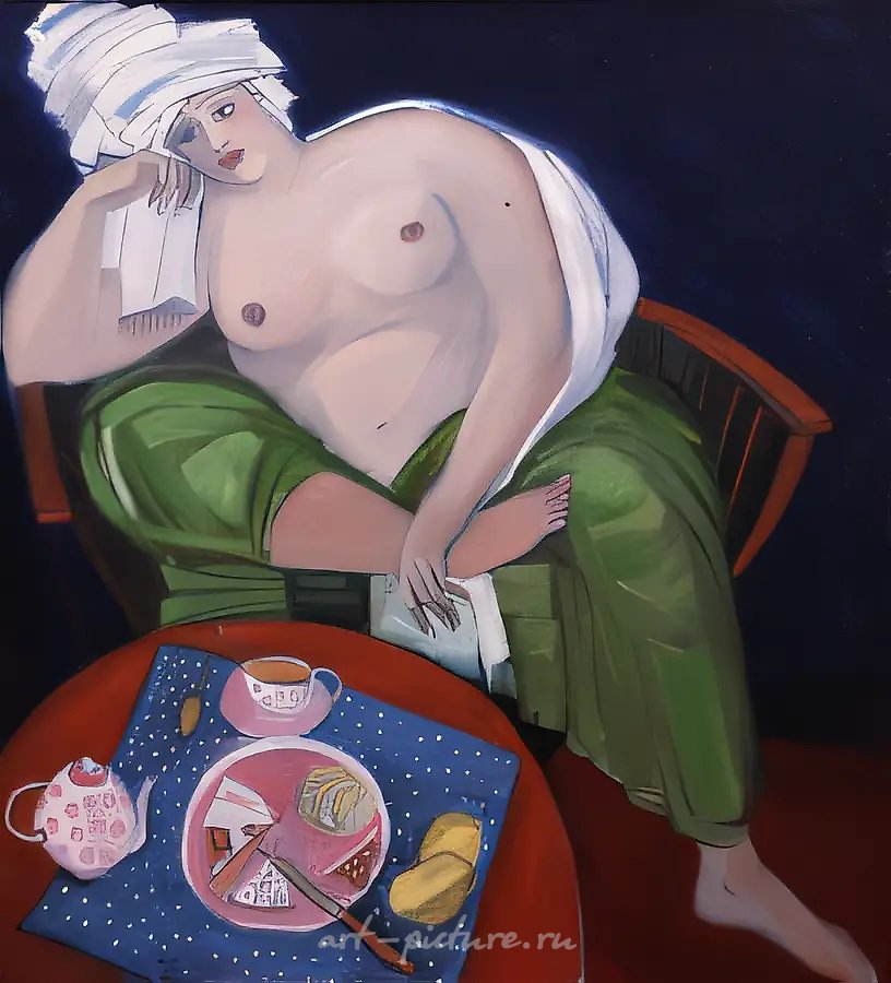 После купания, 1995, масло на холсте, темпера, 105x100