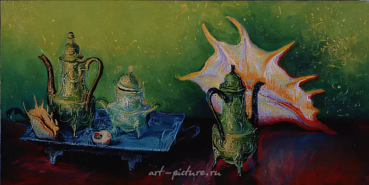 Натюрморт с раковиной., 1986, холст, масло, 60 х 120