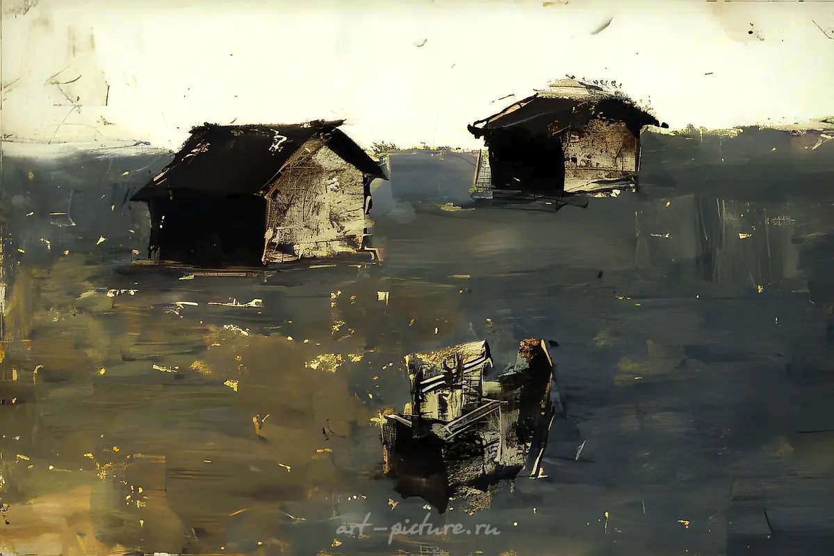 Деревня, 1997, масло, картон, 13x21. Собственность автора