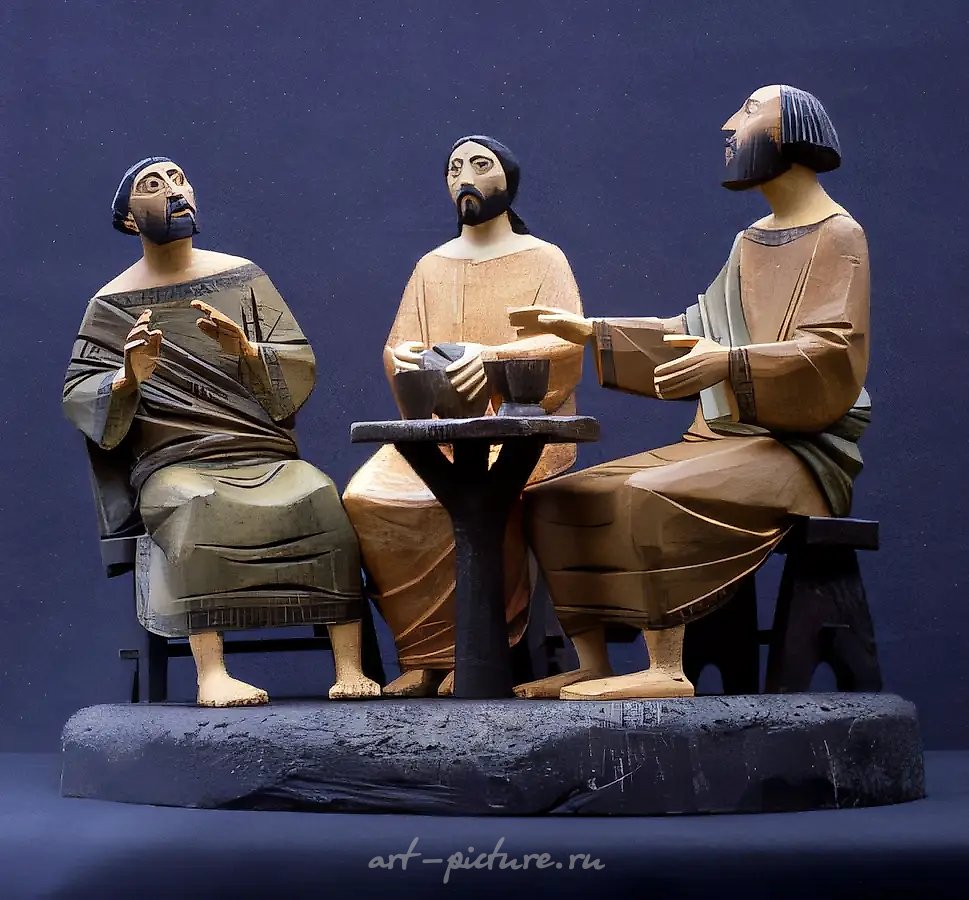 Христос в Эммаусе, 1997, дерево, h=35. Частная коллекция, Великобритания