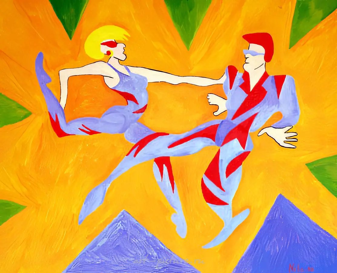 Танцы рок-н-ролла, 1999, картон, масло, 50x60. Собственность автора