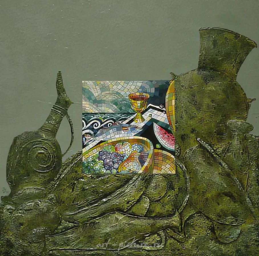 Трапеза, 1998, холст, смешанная техника, 100 х 100
