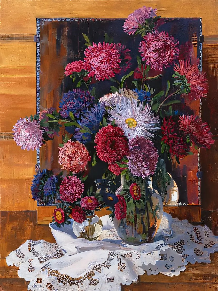Астры у зеркала, 1998, холст, масло, 80х60