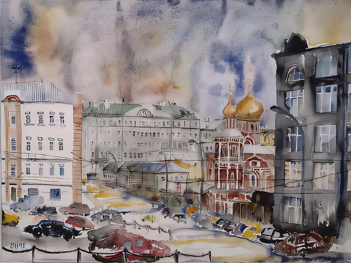 Москва, Славянская площадь., 1998, бумага, акварель, 36х48 Собственность автора